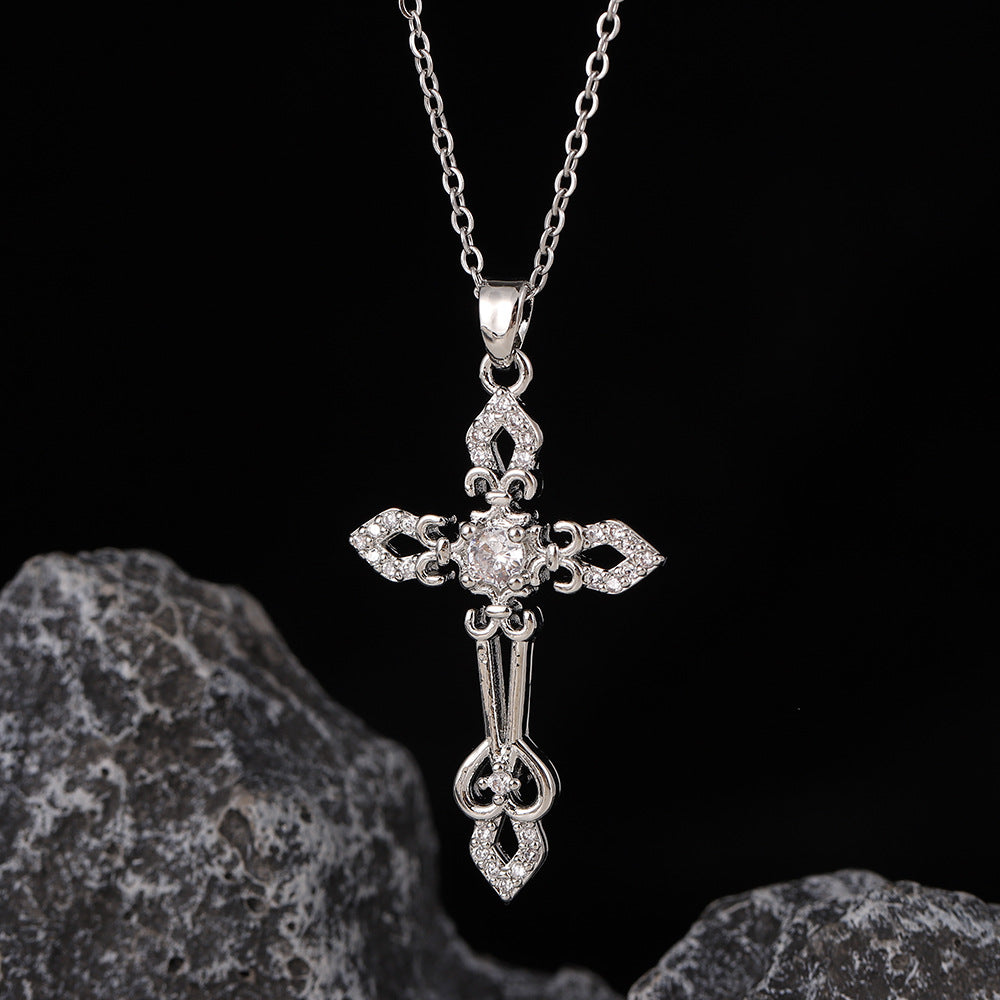 Wholesale Stylish Cross Pendant Necklace For Women Gold Plated Copper With Zircon Fashion Accessory Gift