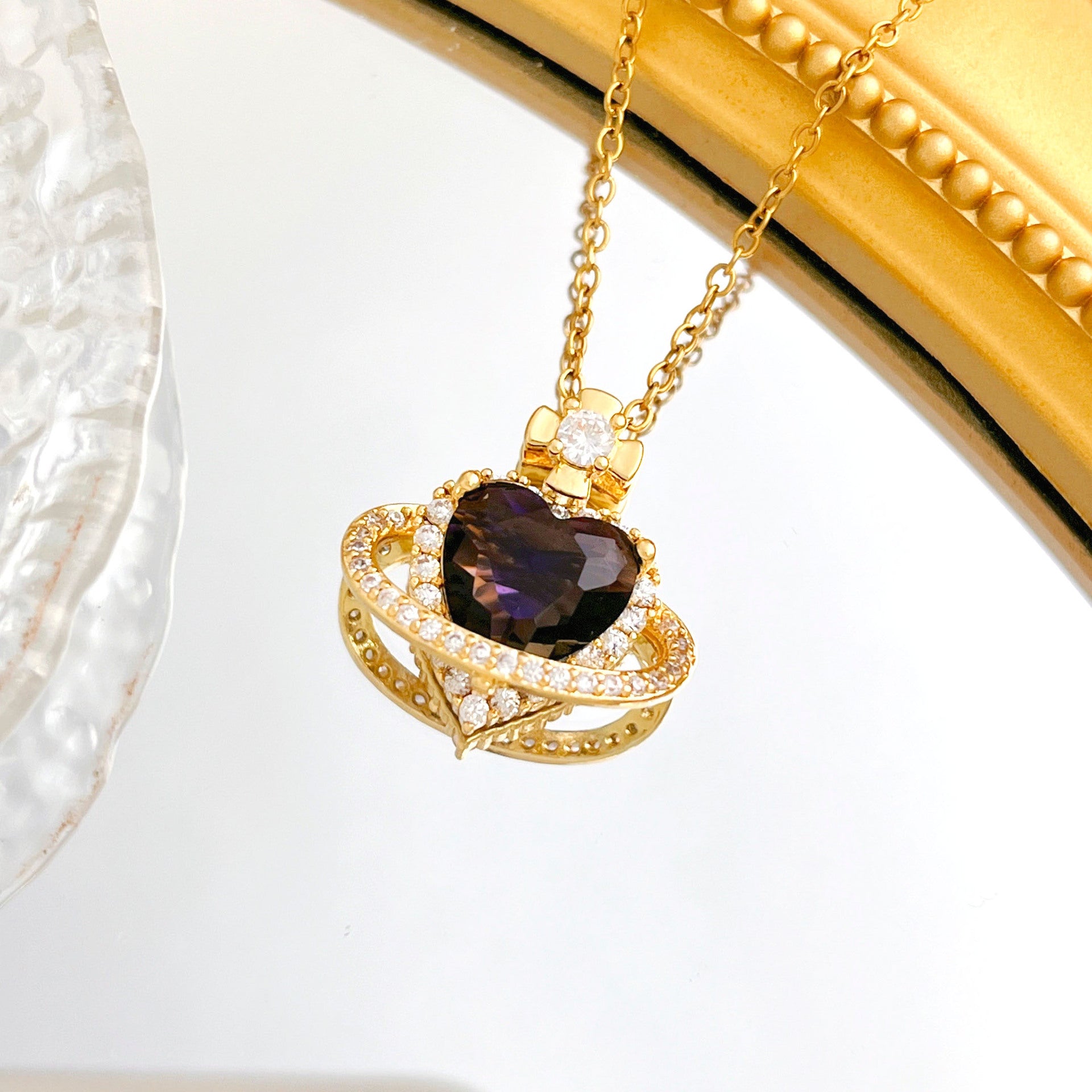 Wholesale Titanium Steel Heart Flower Necklace Gold Plated Sweet Style Boutique Jewelry