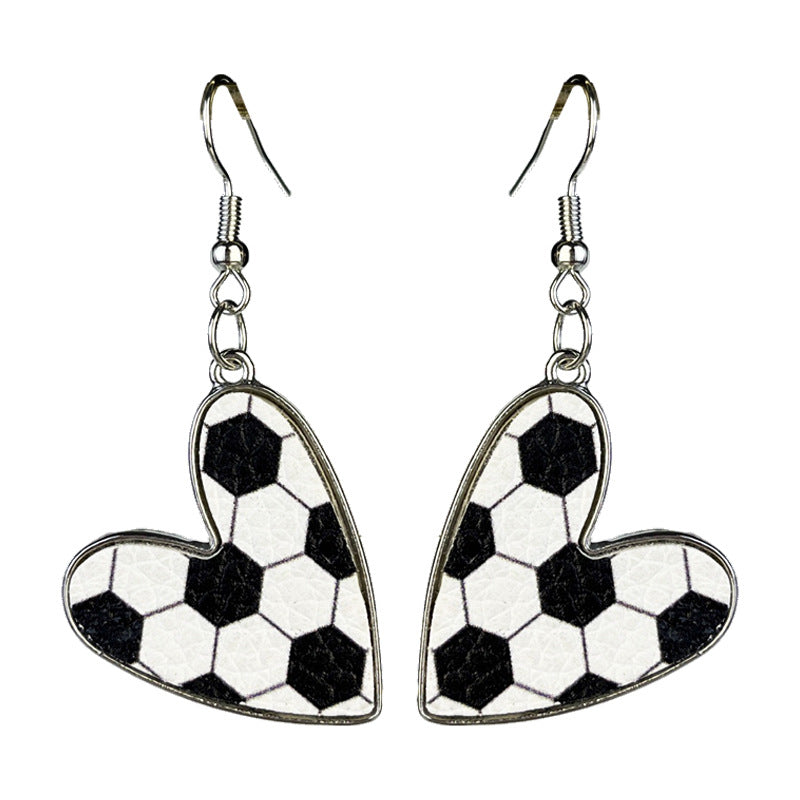 Wholesale 2 Pairs/pack Sports Season Football Rugby Basketball Baseball Love Leather Metal Earrings Heart Earrings ACC-ES-HY150