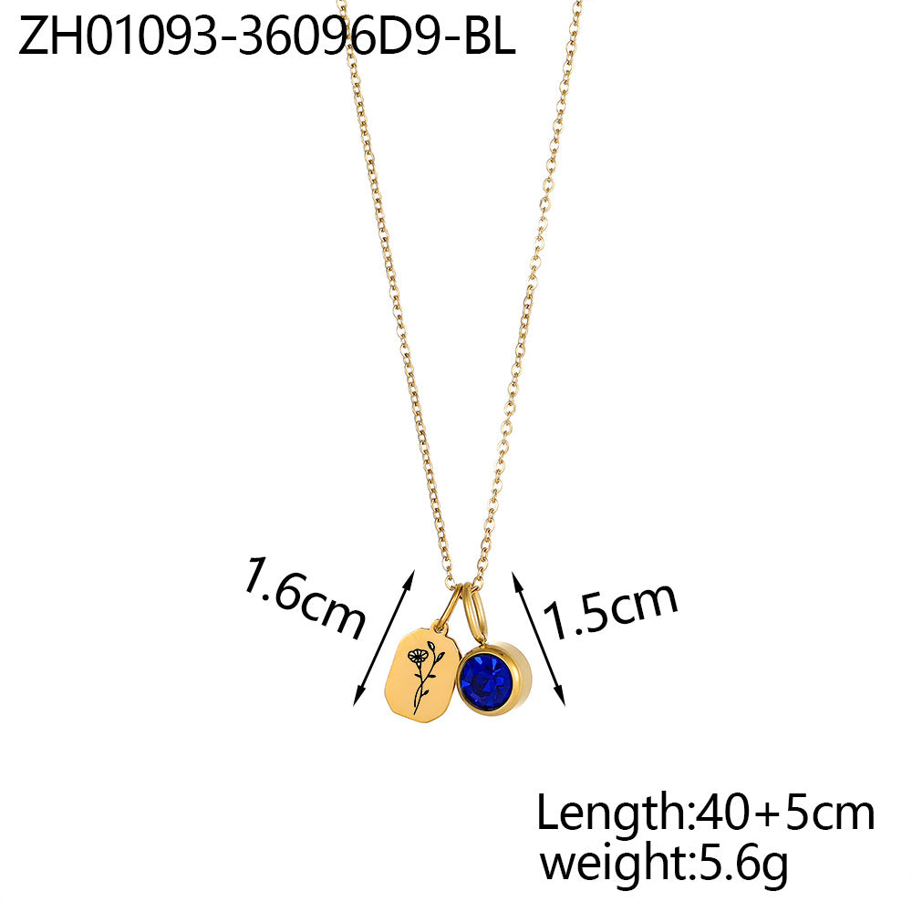 Wholesale Zircon Flower Pendant Stainless Steel  Necklace
