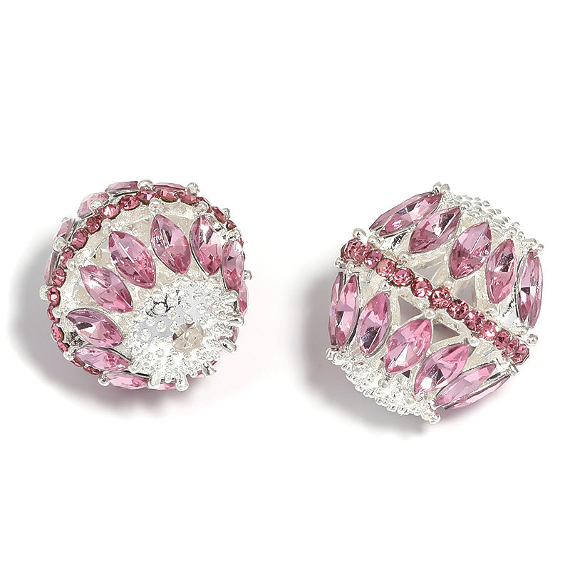 Wholesale 10pcs Heavy Alloy Hollow Diamond Balls Horse Eye Rhinestone Beads DIY Accessories ACC-BDS-BLG094