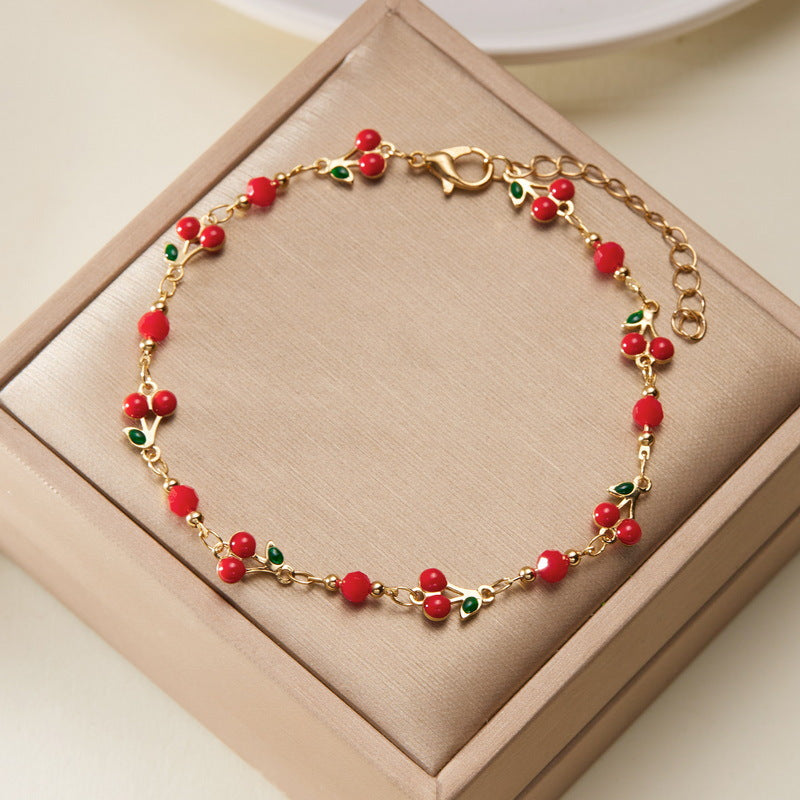 Wholesale retro painted red cherry necklace bracelet