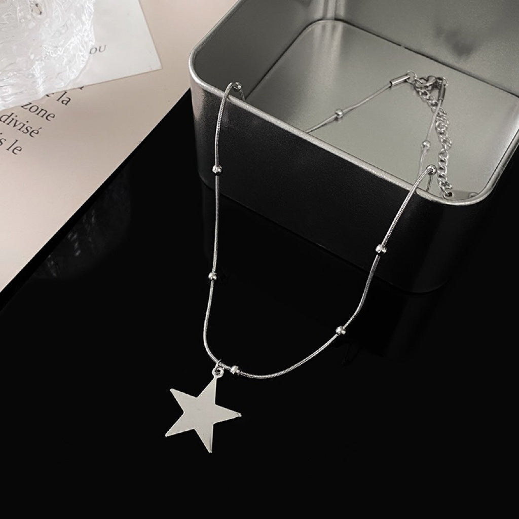 Wholesale titanium steel five-pointed star clip bead necklace