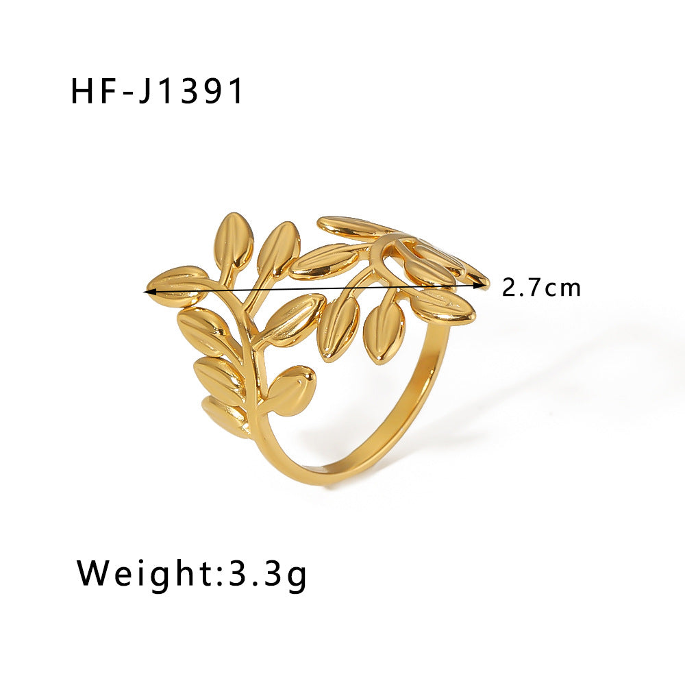 Wholesale Leaf Geometric Hollow Flower 18k Gold Plated Snake Shaped Titanium Steel Ring Stainless Steel ACC-RS-Xiny002