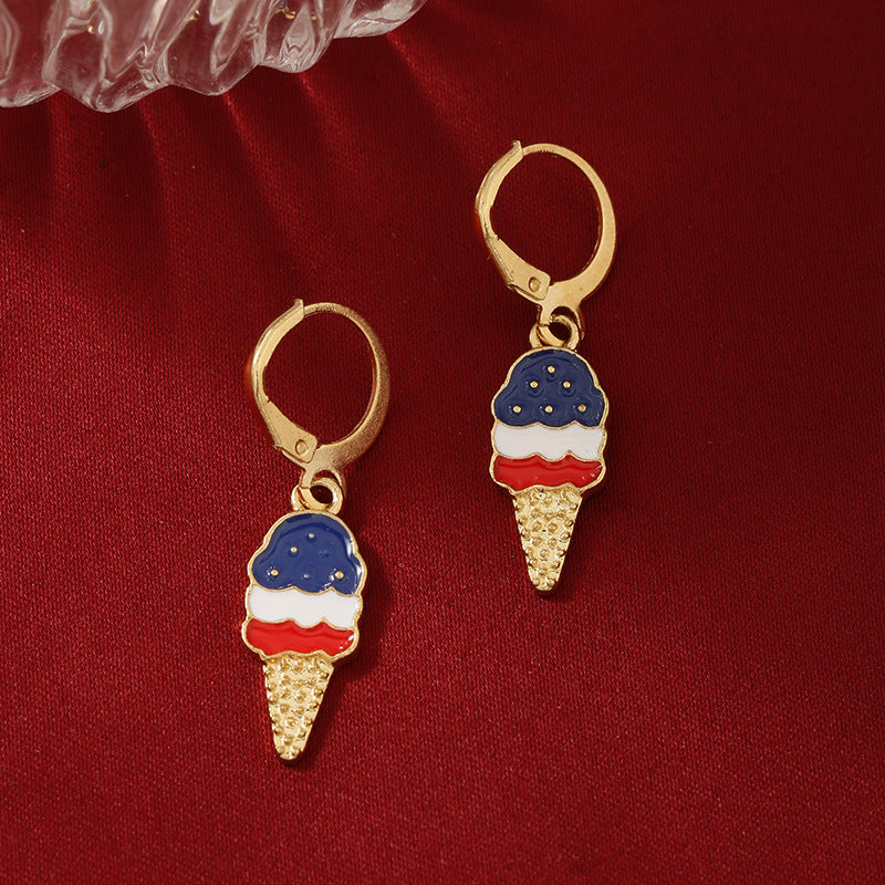 Wholesale Independence Day USA Flag Ice Cream Star Apple Flag Earrings Set