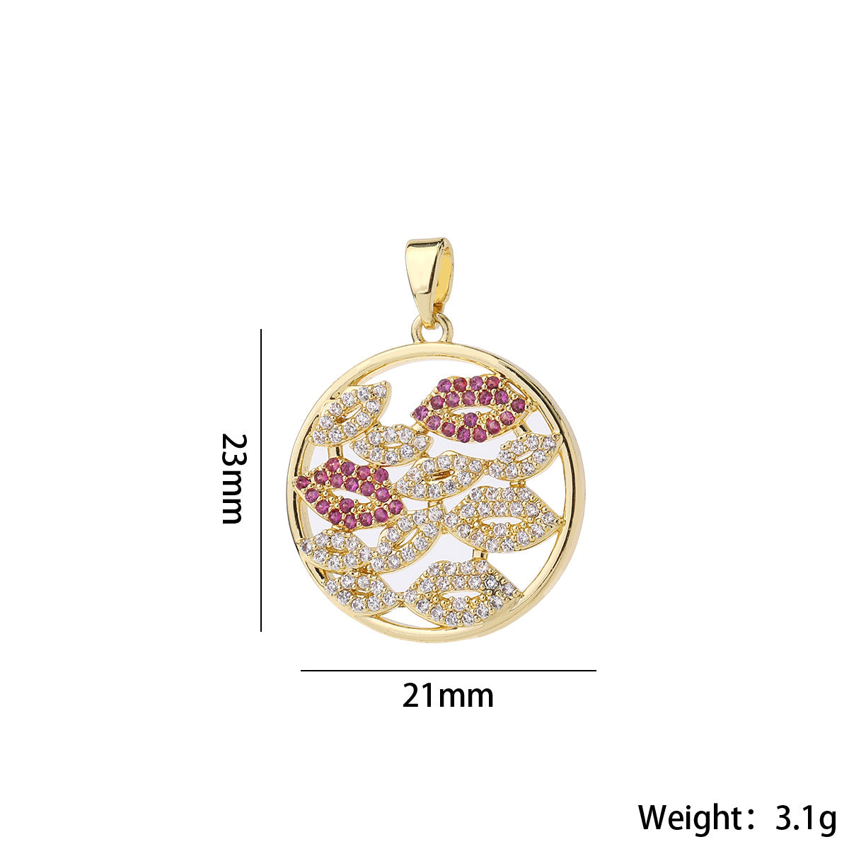 Wholesale Lip Shape Zircon Pendant Gold Plated Necklace Charm DIY Jewelry Making Fashion Accessory