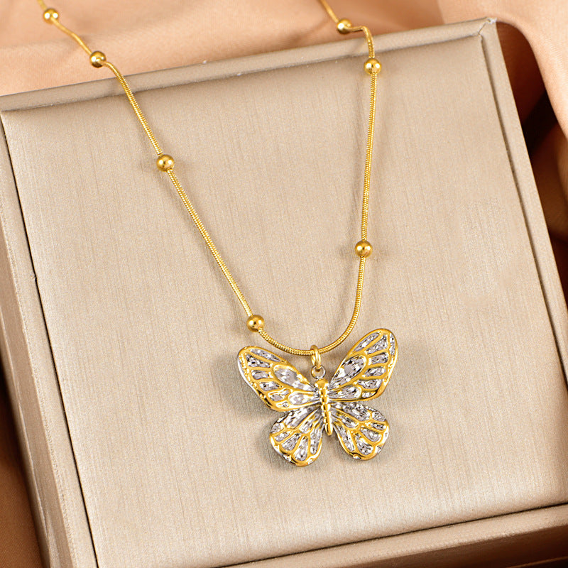 Wholesale Stainless steel  Bean Snake Bone Necklace Double Color Electroplated Geometric  Clavicle Chain