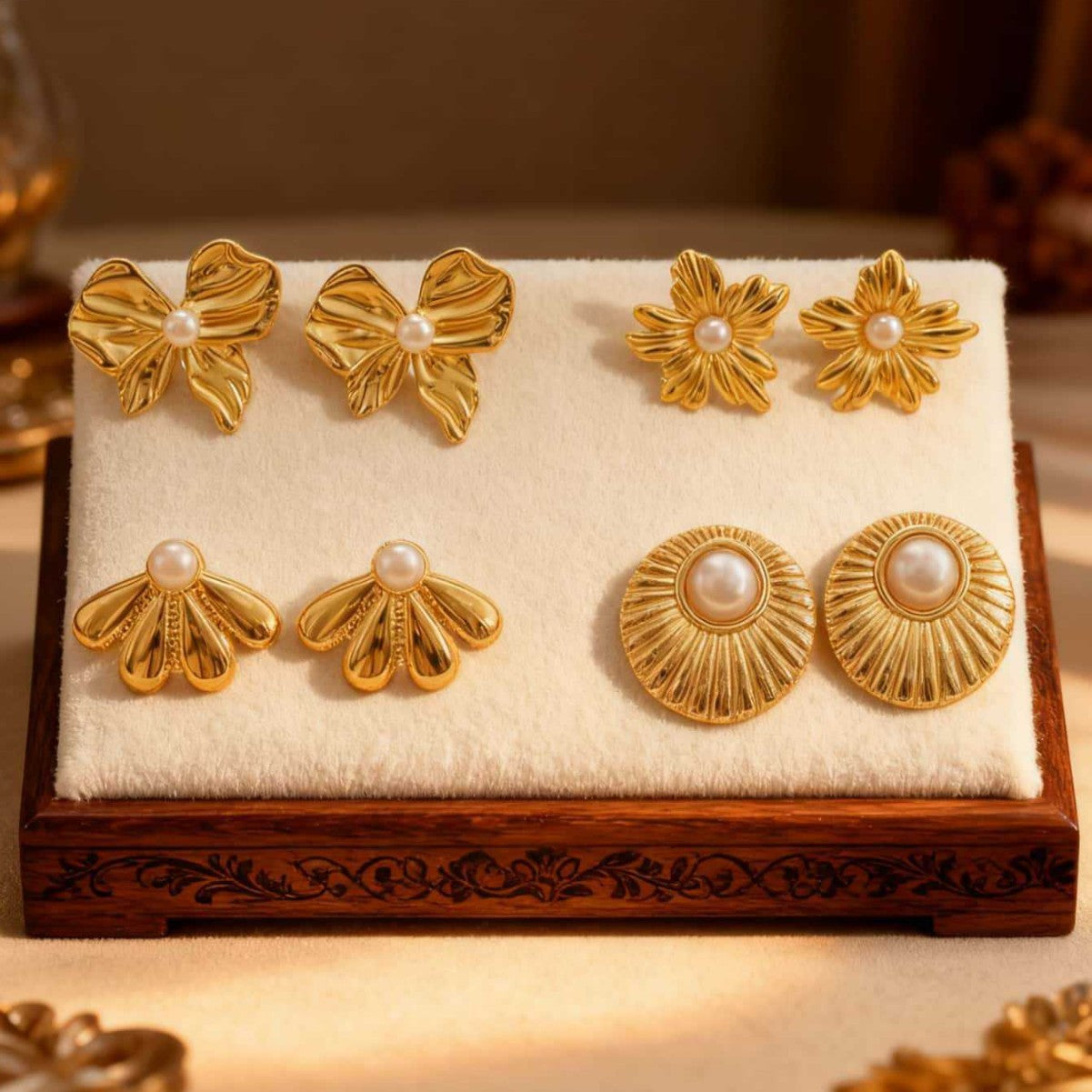 Wholesale Stainless steel gold irregular hollow embossed design earrings