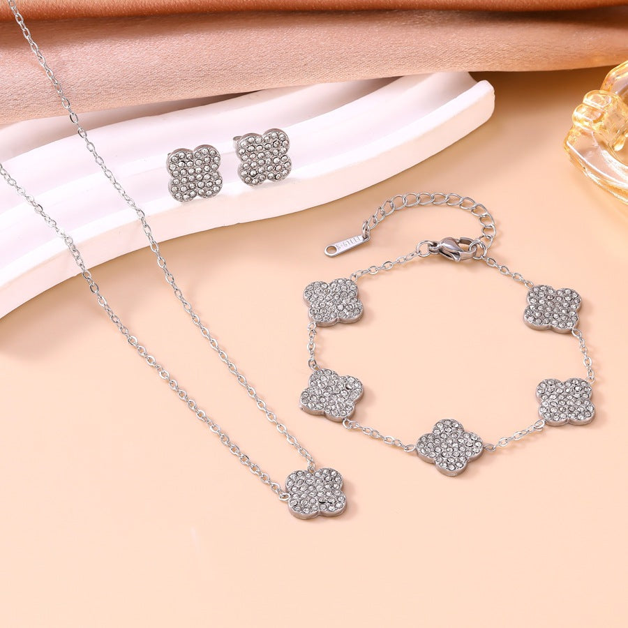 Wholesale Light Luxury Diamond Accent Lucky Four-Leaf Clover Jewelry Set in Titanium Steel - Boutique Resale