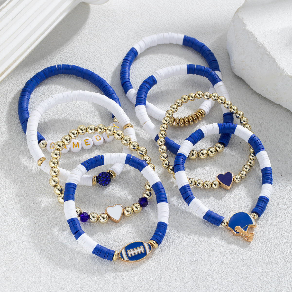 Wholesale Alloy Rugby Love Resin Letter Beaded Random Soft Pottery Elastic  Bracelet