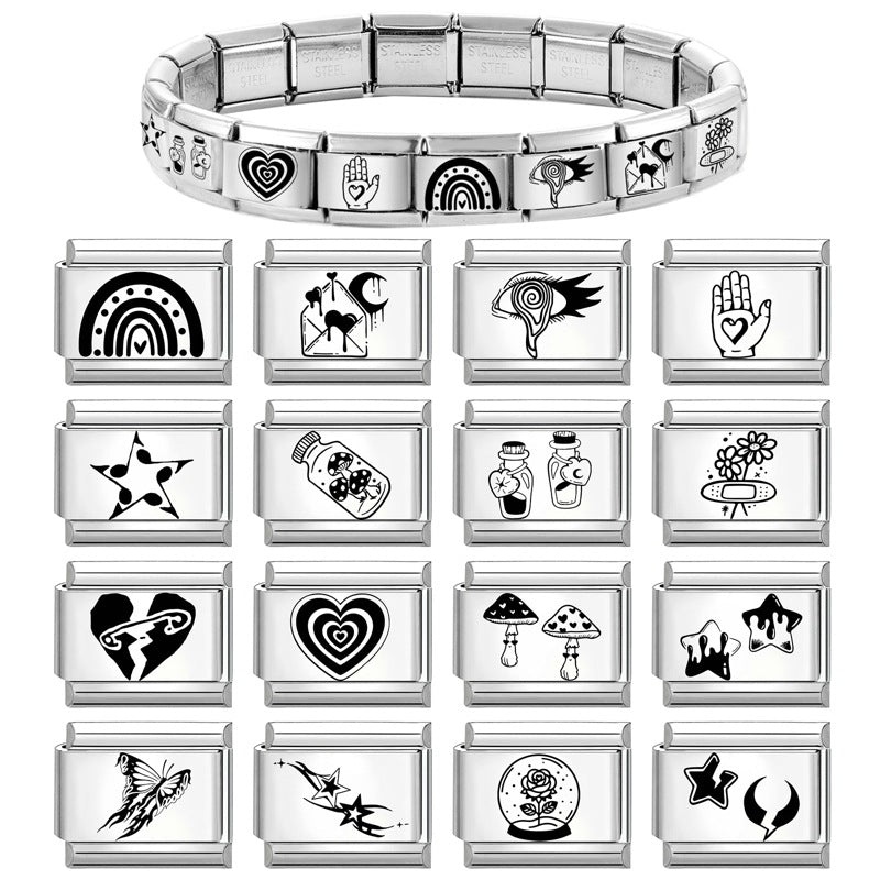 Wholesale 9mm Italian Charm Starter Bracelets DIY Black and white  Creative Stainless Steel Composable Bracelet