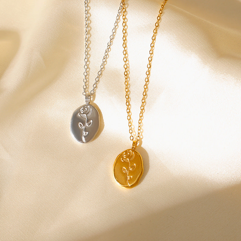 Wholesale Stainless steel oval rose gold coin stainless steel gold plated 18k color clavicle chain