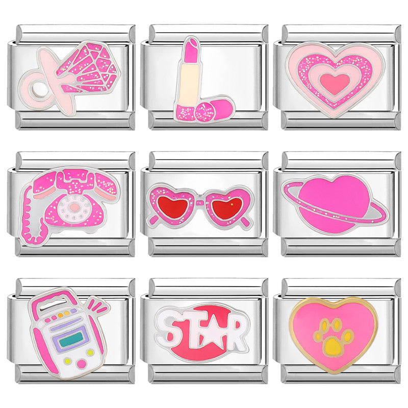 Wholesale Italian Charm Bracelet 9mm DIY Splicing Removable Pink Series Titanium Steel Composable Bracelet