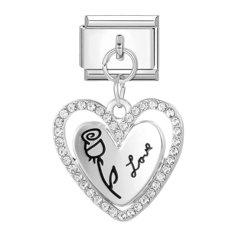 Wholesale 9mm Italian Charm Starter Bracelets DIY Heart Bow Pendant Stainless Steel Composable Bracelet