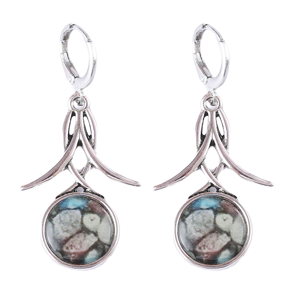 Wholesale  Bohemian Geometric Round Printed Tassel Earrings