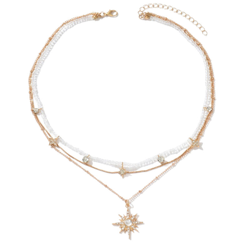 Wholesale Imitation Pearl Clavicle Chain Necklace With Electroplated Alloy Sunflower Star Pendant Trendy Jewelry Accessory For Boutique Resale