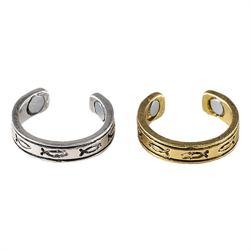 Wholesale Vintage Fish Pattern Magnetic Ring Gold Tone Zinc Alloy Fashion Accessory For Resale