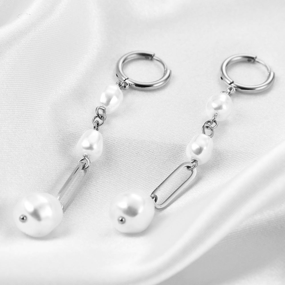 Wholesale pearl pendant geometric long tassel earrings