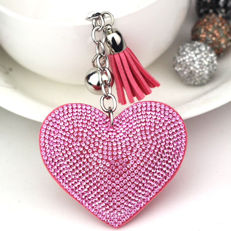 Wholesale 12pcs Heart Shape Hot Diamond Leather Keychain ACC-KC-DC001