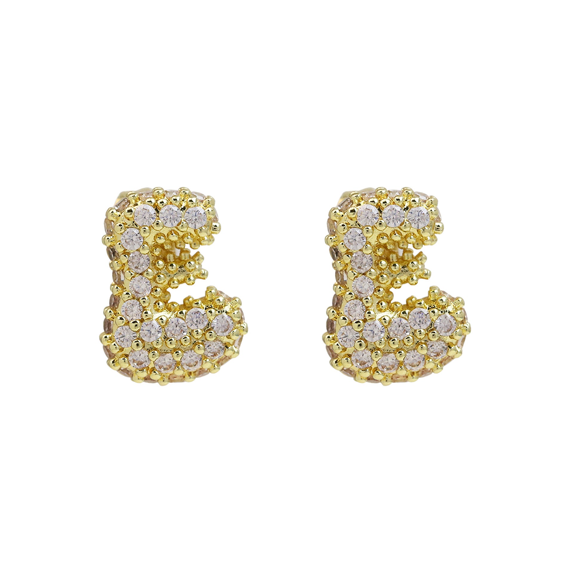 Wholesale 18k Brass Balloon Bubble Zircon small size 26 English Cute Letter Earrings