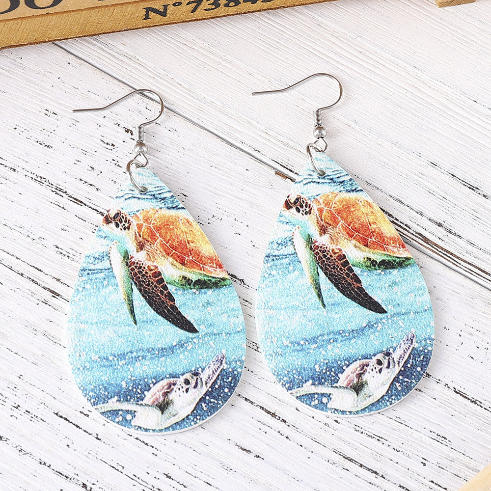 Wholesale Turtle Earrings Protection for Marine Animals Double Sided PU Leather Earrings ACC-ES-ChuLian018