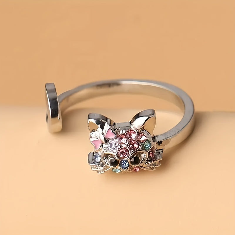 Wholesale Cartoon Colored Rhinestone Cat Alloy Earrings Necklace Ring ACC-NE-XunOu010