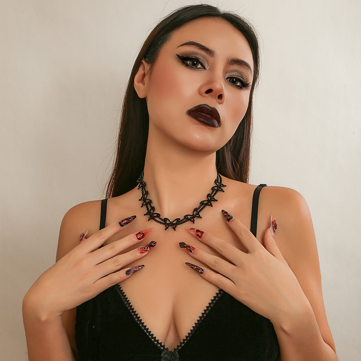 Wholesale Gothic Style Butterfly Chain Alloy Choker Necklaces ACC-NE-XueRou016