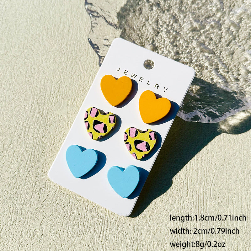 Wholesale  3pcs/set Valentine's Day Denim love paint printing clay texture stud earrings