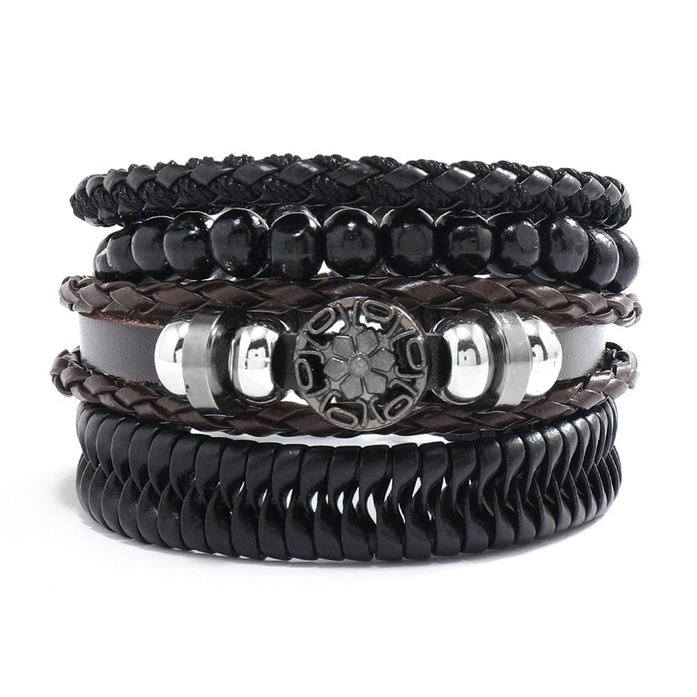 Wholesale DIY Vintage Braided Leather Skull Punk Bracelet Set ACC-BT-Saih019