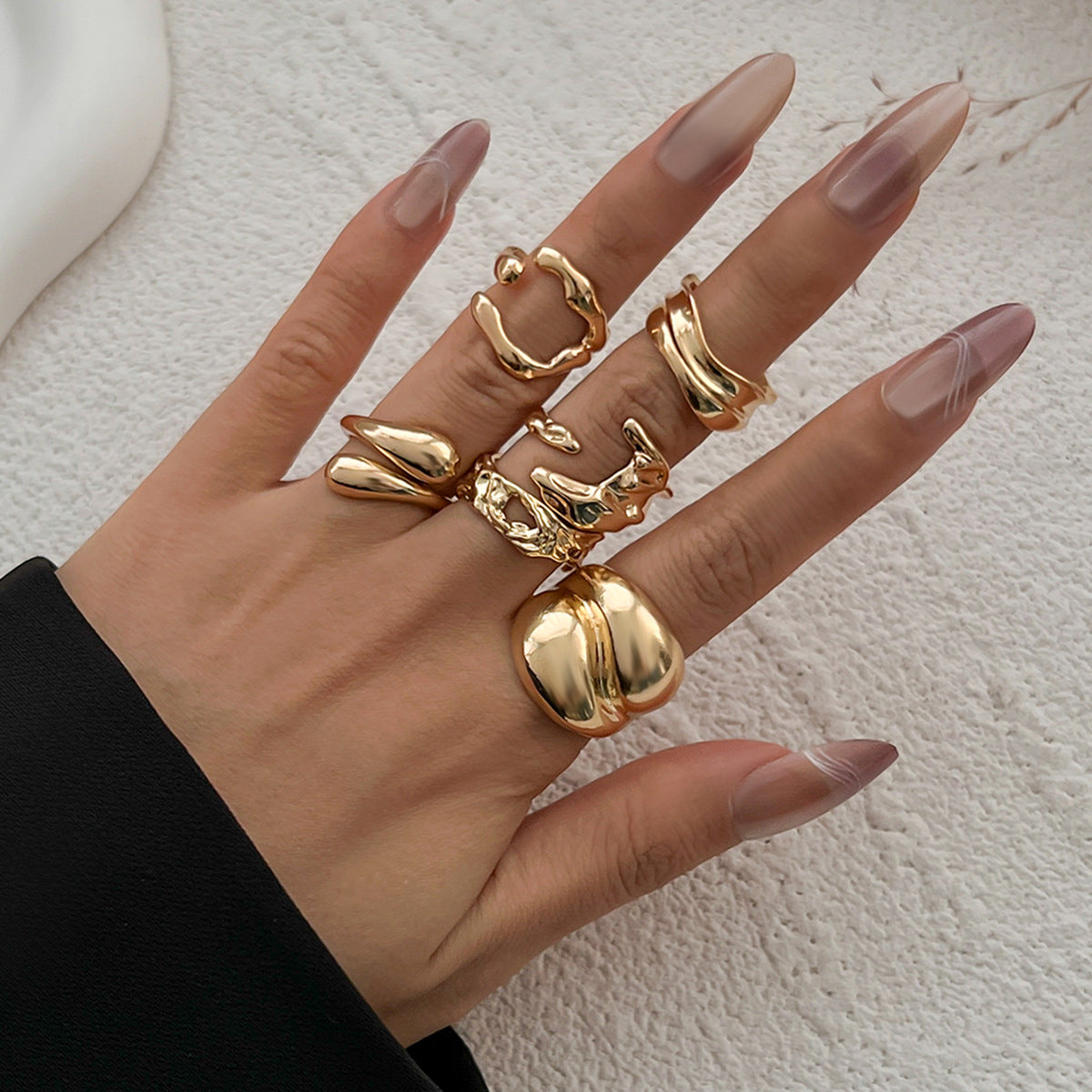 Wholesale Water drop alloy irregular glossy ring set