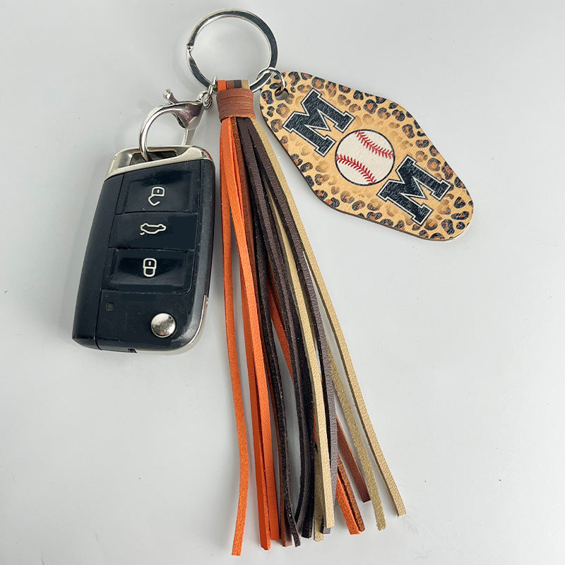 Wholesale 2 Pcs/pack Mother's Day Gift Leopard Print Sports Baseball Football MOM Western Style Tassel Keychain Lanyard Keychain ACC-KC-HY021