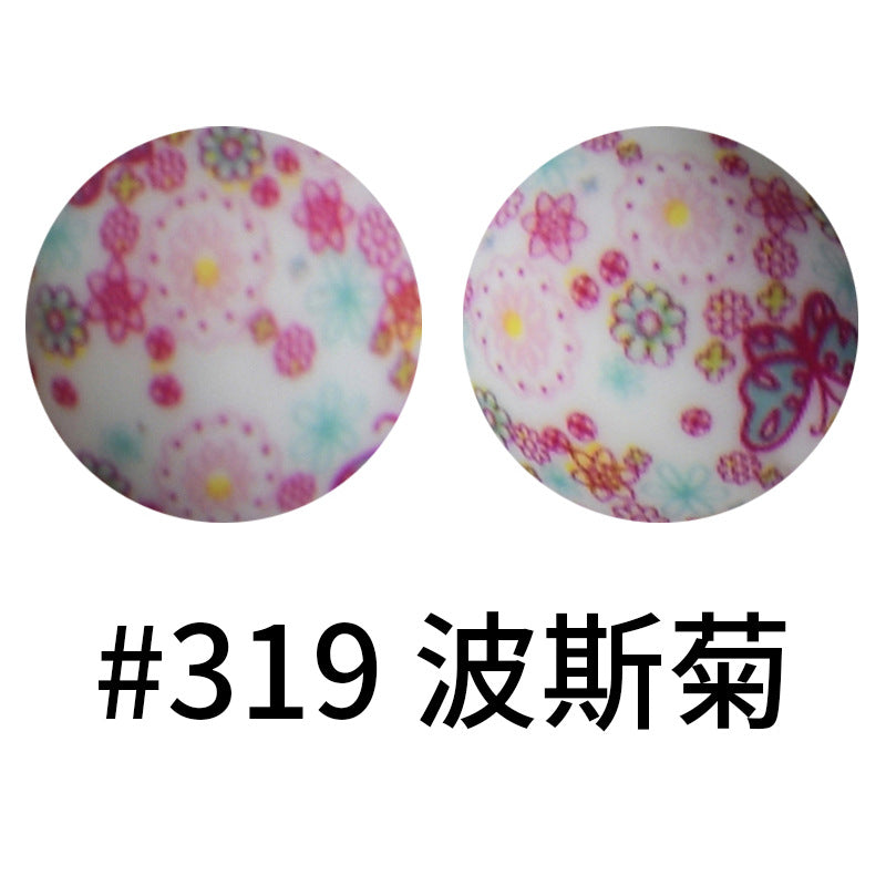 Wholesale 50pcs 15mm Western Style Leopard Skull Color Aztec Printed Silicone Balls Beads ACC-BDS-HeSheng004