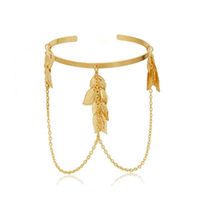 Wholesale  cross personality leaf arm ring line leaf geometric glossy bracelet