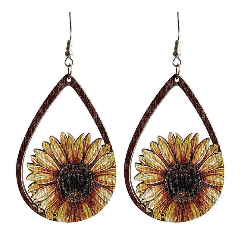 Wholesale 2pcs Wooden Sunflower Earrings