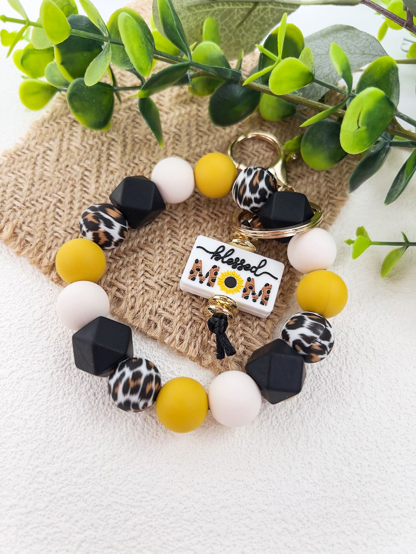 Wholesale Mother's Day Leopard Print Silicone Beaded Keychain ACC-KC-JiuYa005