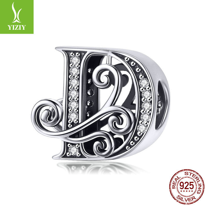 Wholesale 26 Letters DIY Beaded Bracelet Accessories Inlaid with Zircon Sterling Silver Beads Charms ACC-CHS-YinZhiyun001