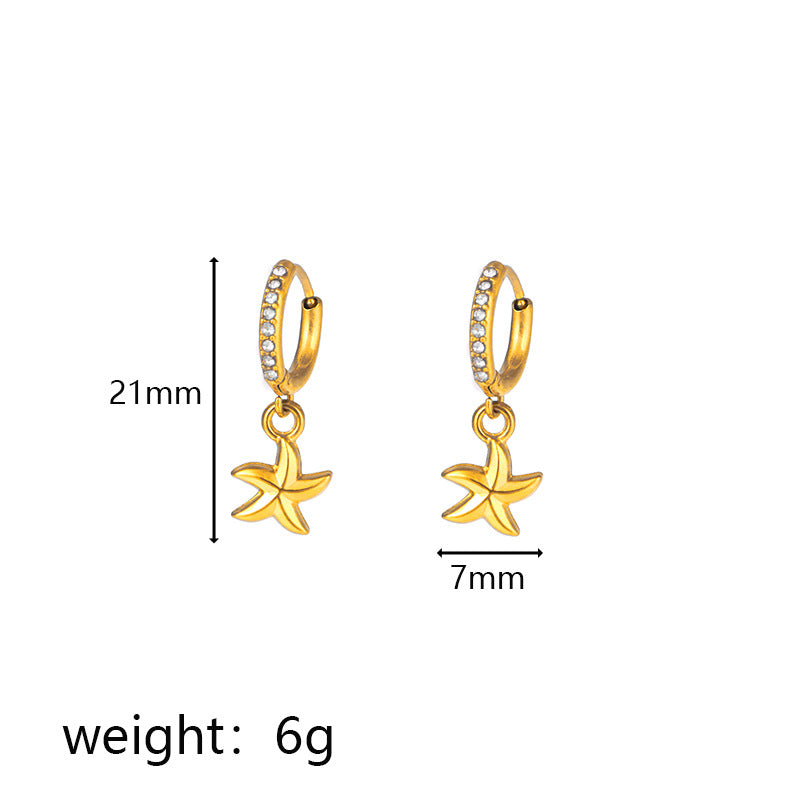 Wholesale Stainless steel summer ocean series starfish and conch pendant earrings