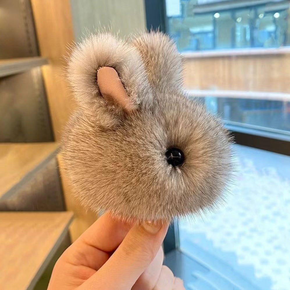 Wholesale cute little tennis ball rex rabbit fur keychain