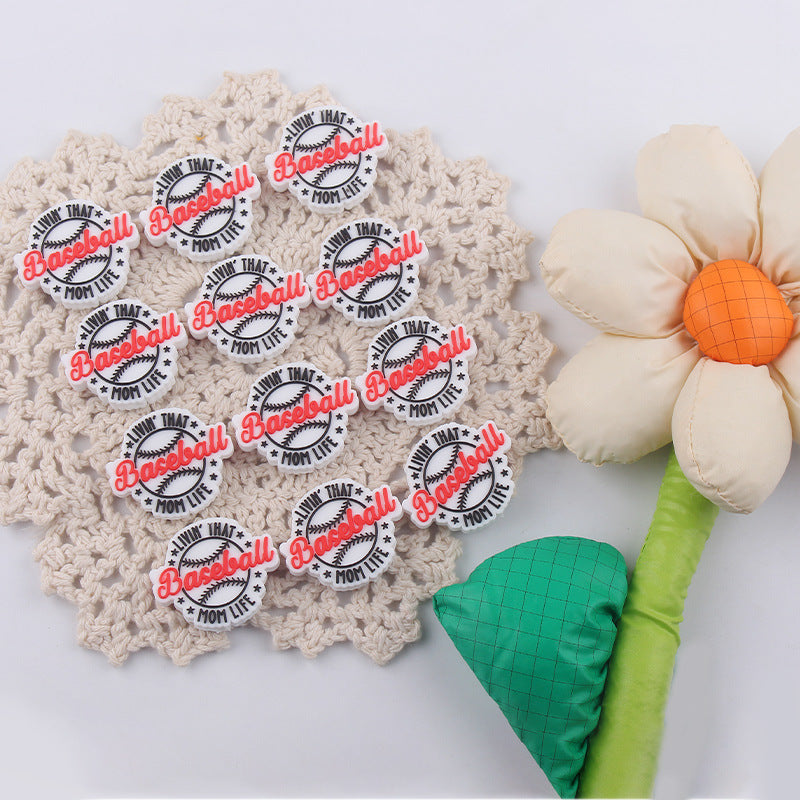Wholesale 10pcs Cartoon Baseball Silicone Beads Focal Beads DIY Beadable Pen Accessories ACC-BDS-GuangTian027