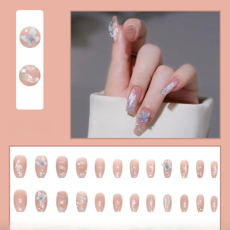 Wholesale 24 Pieces/box Butterfly Crystal Blue Diamond Nails Kits Nail Stickers