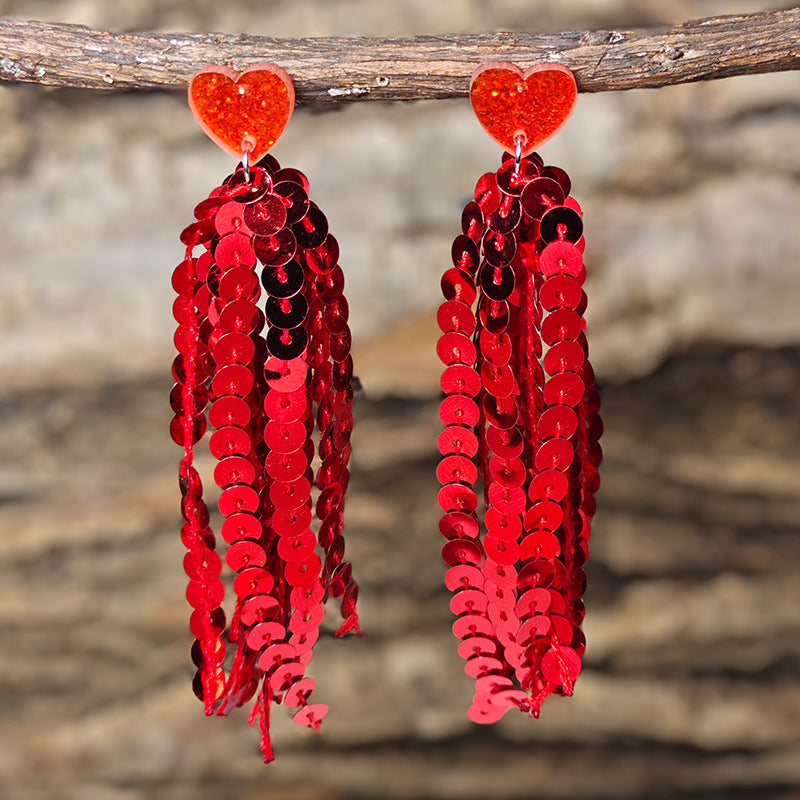 Wholesale  Independence Day American Flag Color Tassel Sequin Earrings