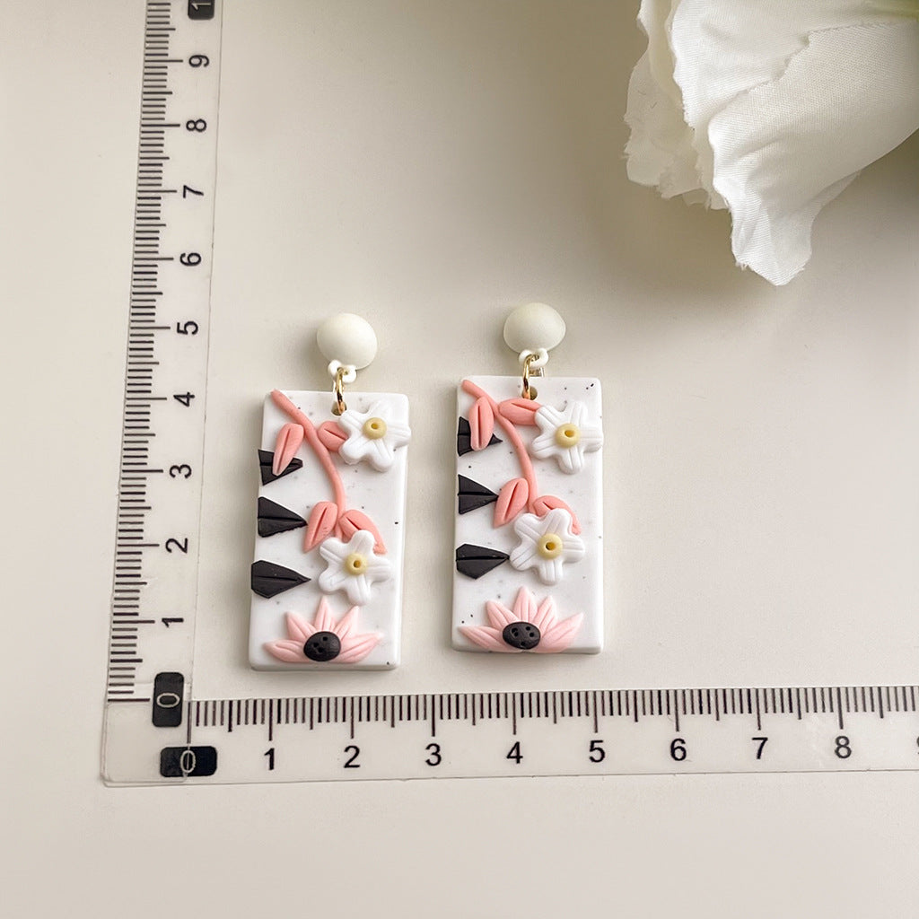 Wholesale Soft Ceramic Flower Three-dimensional Rose Earrings