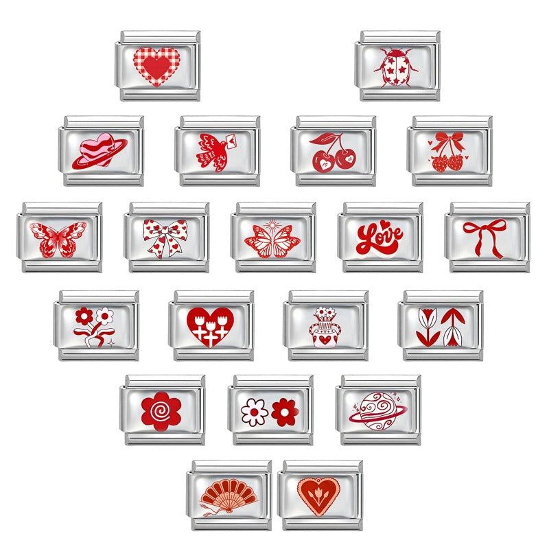 Wholesale 9mm Italian Charm Starter Bracelets DIY Red Heart Bow Stainless Steel Composable Bracelet