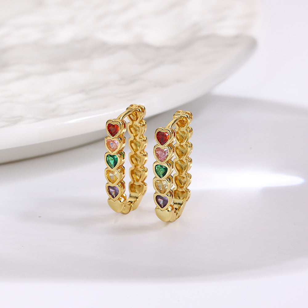 Wholesale Colorful Zircon Heart U-Shaped Earrings