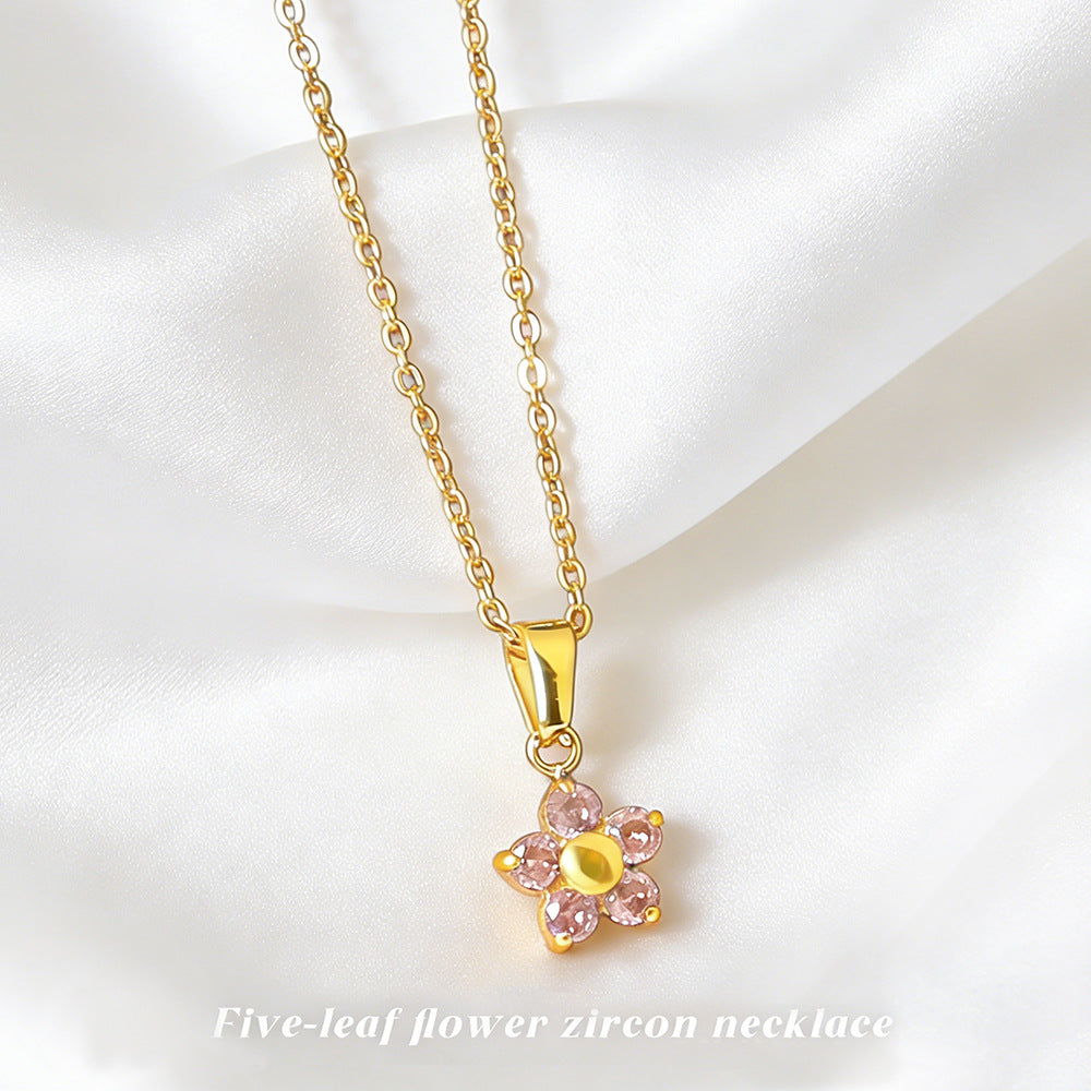 Wholesale Stainless steel gold-plated flower rhinestone necklace