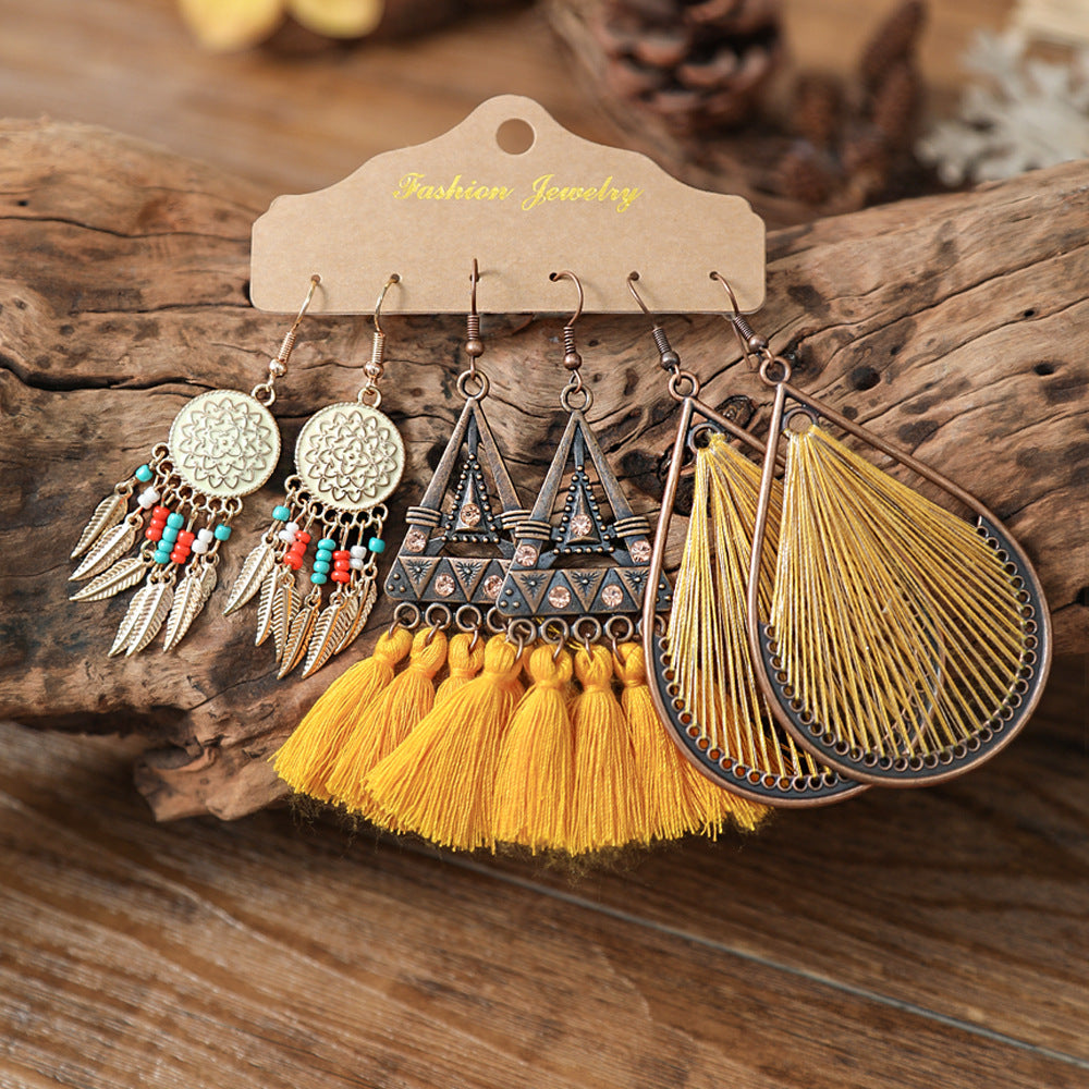 Wholesale Bohemian Tassel Earrings Set Alloy Electroplated Party Wear Jewelry