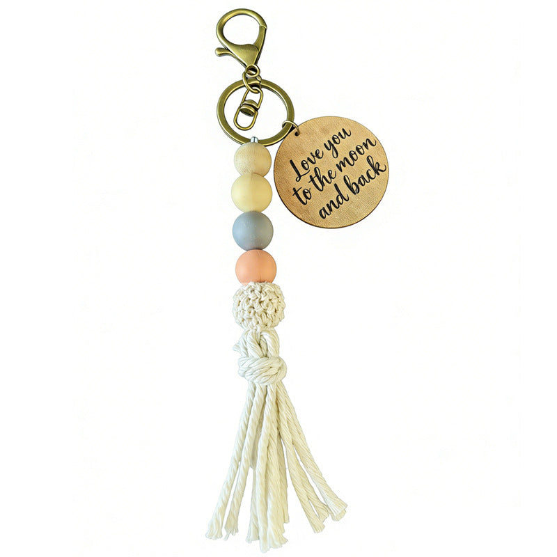 Wholesale 2pcs Beaded Tassel Wooden Keychain for Mother' s Day