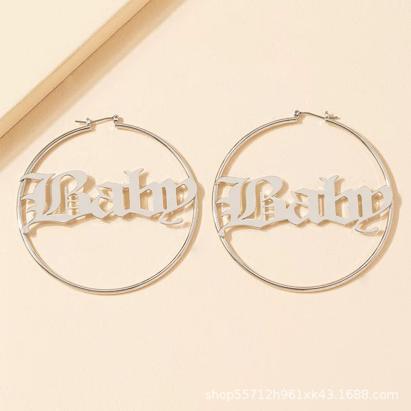 Wholesale Stainless steel large hoop letter earrings