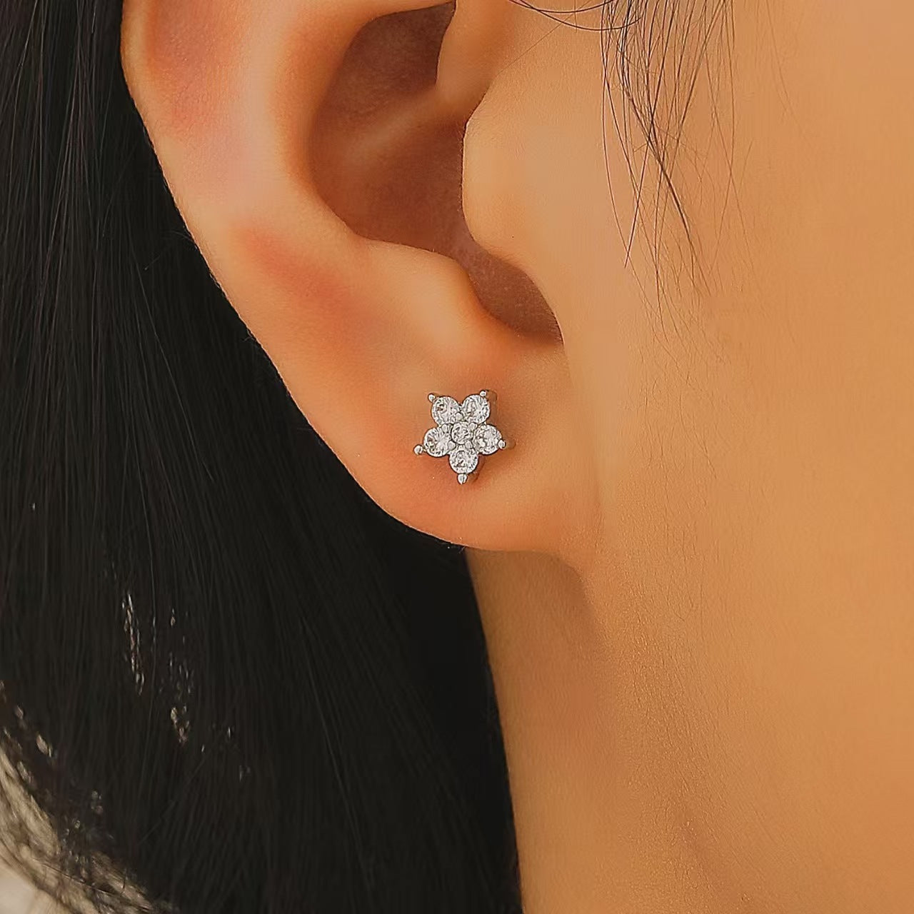 Wholesale Zircon Copper Inlaid Zirconium Flower  Earrings