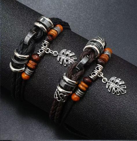 Wholesale Hand-woven multi-layered leaf bracelet